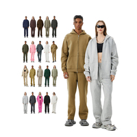 Ensemble de survêtement personnalisé 345 g/m² sans cordon de serrage, en molleton épais de coton pour homme, style streetwear, avec sweat à capuche zippé et pantalon de jogging oversize