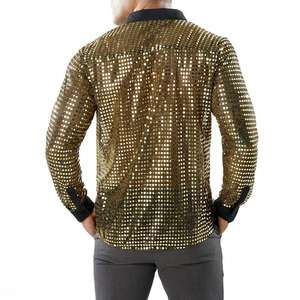 2023 Fashion <strong>Mens</strong> Sparkly Sequins Party Dance Shirts Retro <strong>70s</strong> Disco Nightclub Shirt Tops Single Breasted Performance <strong>Clothing</strong> - Product Image 5