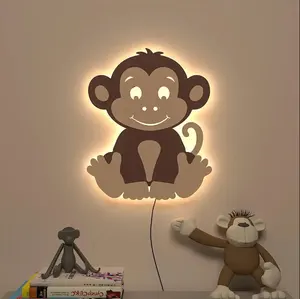 나무 가정 장식 LED 벽 램프 침대 옆 거실 현대 원숭이 벽 램프