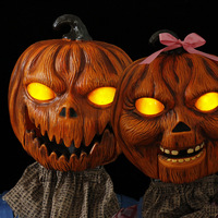 45 pouces 2 pièces Halloween citrouille poupée ensemble fait à la main M. et Mme citrouille poupées son lueur électrique Halloween Animatronics