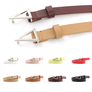 Sabuk kulit PU wanita Aksesori mode <span class=keywords><strong>Skinny</strong></span> hitam coklat putih merah hijau Multi warna dengan gesper segitiga - Product Image 1