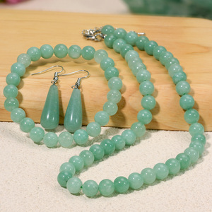 Collar de cuentas de <span class=keywords><strong>jade</strong></span> hecho a mano DAISY youf, aretes de piedra natural con forma de gota de agua, pulsera y conjunto de accesorios al por mayor - Product Image 3