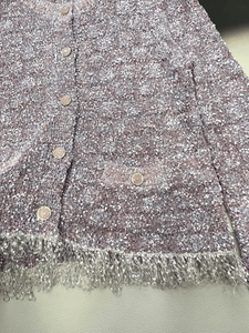 Cárdigan de punto jacquard texturizado, top de manga larga con cuello redondo y flecos, ropa exterior elegante con botones para uso diario y de oficina - Product Image 6