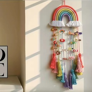 Arcobaleno bohémien appeso a muro artigianale in macramè corda nappe pendenti per camera della ragazza pinza per capelli portaoggetti decorativi appesi Organizer - Product Image 1