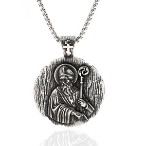 yunnique Men's Stainless Steel Saint Pendant Necklace With <b>Cross</b> Charm For Gift - Product Image 1