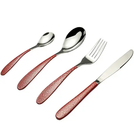 2024 New Product 430 Stainless Steel Spray Color Cutlery Four-piece Steak Spoon Mirror Throwing Tree Finger Powder Set