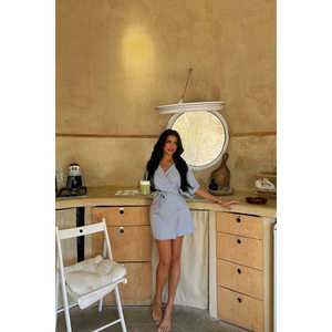 Mini Vestido Azul con Lazos para Mujer, Casual, Elegante, Estampado Floral, Translúcido, Personalizable, ODM, Tallas XS-XL, para Fiestas, Eventos Formales - Product Image 3