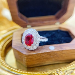 Luxeora Hot Bán hình bầu dục cắt phòng thí nghiệm phát triển <span class=keywords><strong>Ruby</strong></span> 3.8ct 18K vàng trắng trang sức engagement <span class=keywords><strong>Ring</strong></span> hai chiếc nhẫn thiết lập xung quanh chu vi - Product Image 2