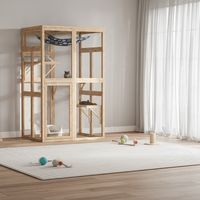 Enclos Moderne en Bois pour Chat, Grand et Stable, avec 3 Plateformes, Revêtement Poudré, Montage Facile, Cage et Abri Extérieur