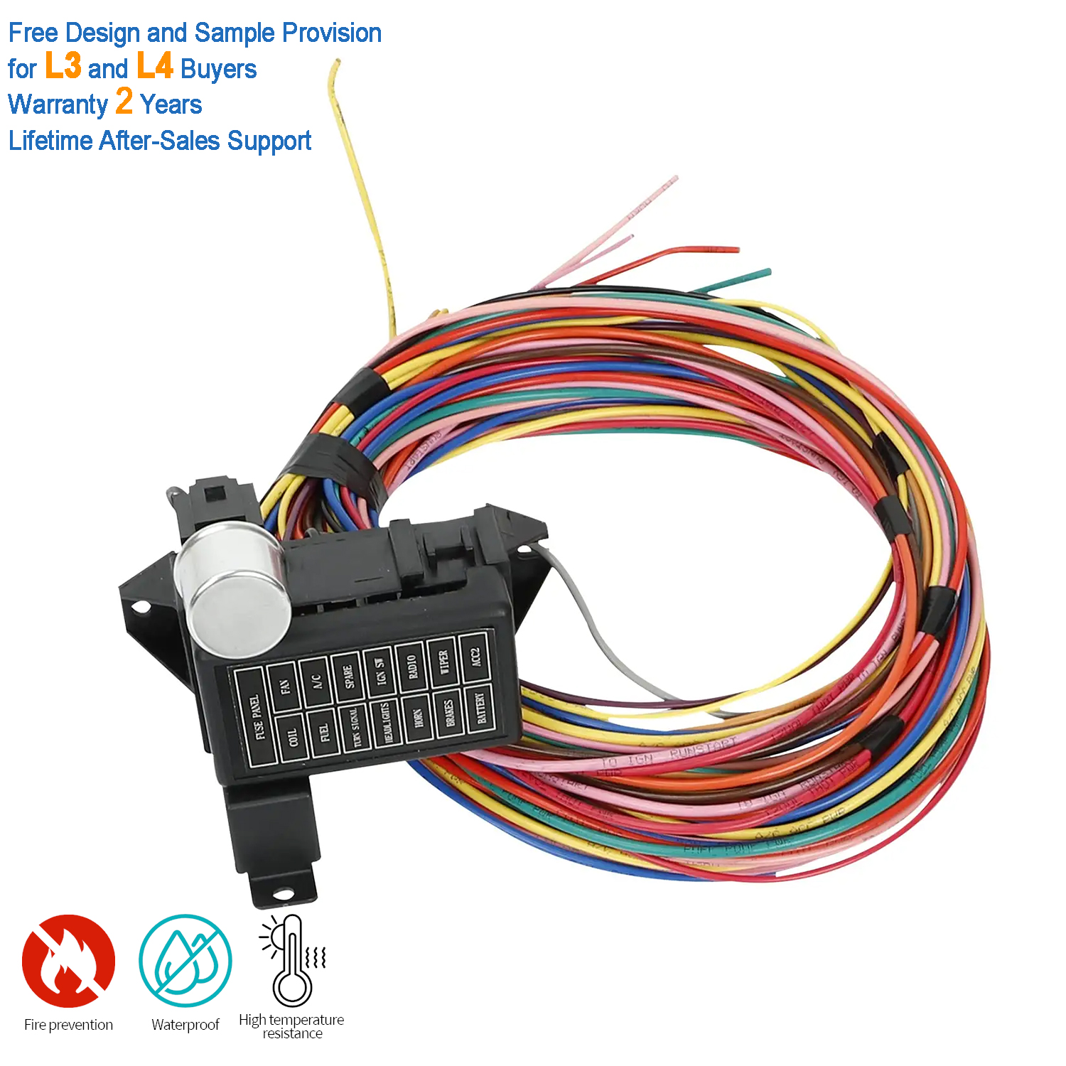 14 Circuit Wiring Harness Universal For Street Muscle Car Hot Rod Rat XL Copper Wire Harness 12V Fuse Wiring Harness Kit Compatible With Chevy Ford