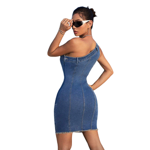 Vestido ajustado <span class=keywords><strong>de</strong></span> mezclilla para mujer, moderno y a la moda, <span class=keywords><strong>de</strong></span> un solo hombro, mini vestido para el verano - Product Image 4