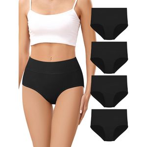 Braguitas de algodón de cintura alta para mujer, color negro, ajuste cómodo, transpirables, paquete de 4. - Product Image 1
