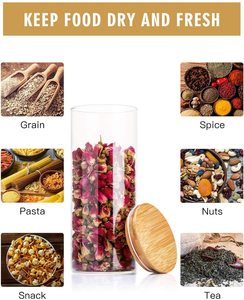 Venta CALIENTE Frascos de vidrio Frasco hermético con tapa de bambú Juego de 5 frascos de almacenamiento <span class=keywords><strong>para</strong></span> especias, espaguetis, café, cereales, té, etc. - Product Image 5