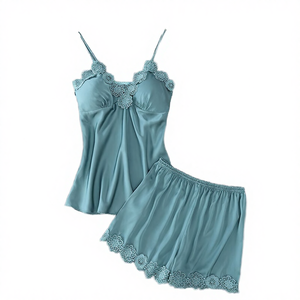 Nouvelle lingerie sexy pour femmes, vêtements de nuit en satin doux et lisse, camisole en dentelle, short en soie, pyjama femme tendance - Product Image 4