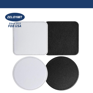 Wholesale Sublimation Cup Coasters, Custom Print Logo Holder 4inch, Round Square Black and White PU Leather