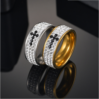Anneaux de prière en acier inoxydable classique d'Europe, lettres de la Bible, noir, argent, or rose, bande, croix de Jésus