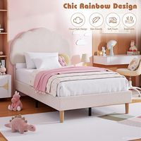 Cadre de lit simple, cadre de lit plateforme rembourré avec tête de lit en tissu moelleux réglable en hauteur, aucun sommier tapissier nécessaire, beige