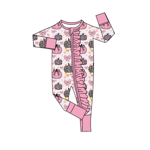 LR3056 RTS Conjunto de pelele para bebé niña, venta al por mayor, estampado de calabazas rosas, pelele de manga corta, mono para dormir, conjunto de pelele para niña - Product Image 5