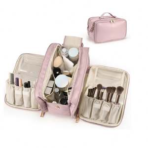 Luxury PU Leather Large Capacity Foldable Makeup <b>Organizer</b> Pouch Bag Skincare <b>Cosmetic</b> Partition Daily Use Zipper Closure Lady - Product Image 1