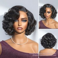 Perruque Courte Bouclée Naturelle en Cheveux Humains, Sans Lacet, Ondulée et Volumineuse, Marron, 5x5, OEM