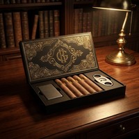 Boîte de rangement et de présentation de cigares de luxe sur mesure, rigide, à fermeture magnétique, avec texture dorée, doublure en éponge et pelliculage mat