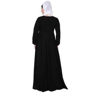 卸売イスラムリネンマキシドレス女性イスラム教徒の傘カット黒アバヤドバイ長袖女性ルーズドレス - Product Image 2