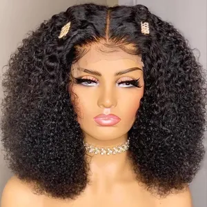 Brazilian Afro Kinky Curly Raw Brazilian Virgin Human Hair Lace Frontal Closure Hd Transparent Full Lace Front Natural Human Hair Wig