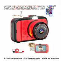 Kamera Anak Layar Besar 3.5 Inci Lensa Zoom Putar 360° 1080P HD LED Flash Kartu SD 32G Bahan ABS Usia 10-12 Tahun Hadiah untuk Anak Laki-laki