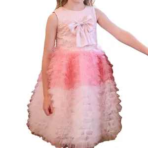 Vestido de princesa sem mangas com lantejoulas para meninas, lindo desenho, flores, 2024