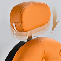 Fauteuil de Salon Hydraulique de Luxe Vintage, Chaise de Barbier en Cuir Orange Doré avec Dossier Capitonnée, Repose-Pieds et Appui-Tête pour Salon