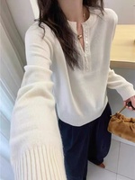 Pull en cachemire pur sur mesure à col rond et multi-boutons, chemise à manches longues pour femme au design élégant