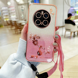 Housse transparente Airbag anti-chute pour Honor Magic 8Lite/8Pro/X9D/X7D/X70/400Smart Gradient Elegant Fashion Flower Lanyard Cover - Product Image 1