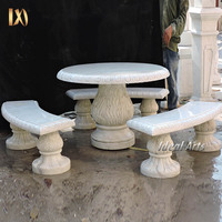 Ensemble table et tabourets de jardin en marbre noir naturel pour extérieur