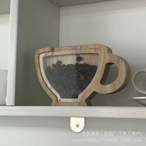 โถเก็บกาแฟไม้ดีไซน์สร้างสรรค์พร้อมหน้าต่างใสสำหรับเก็บเมล็ดกาแฟ ของตกแต่งบ้าน ของขวัญ - Product Image 4