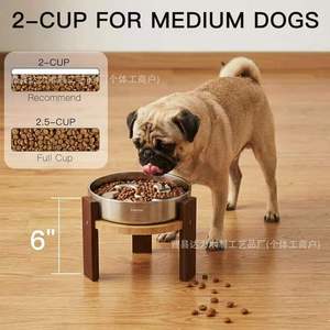 Feedoo Elevated Pet <b>Feeder</b> Stainless Steel Bowl Wooden Stand For Dogs <b>Cats</b> - Product Image 2