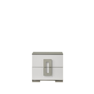 Comodino Olivia Contemporaneo a 2 Cassetti in Legno Bianco, Arredamento Moderno per Camera da Letto - Product Image 1