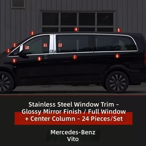 Bandes de garniture autocollantes en acier inoxydable pour fenêtres et portes, Mercedes-Benz Classe V V260/V300 2016-2025, modification brillante - Product Image 3