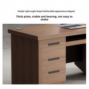 โต๊ะทำงานผู้บริหารไม้พร้อมลิ้นชัก โต๊ะคอมพิวเตอร์เดี่ยวพร้อมถาดวางคีย์บอร์ดและตู้เก็บของสำหรับผู้จัดการ - Product Image 3