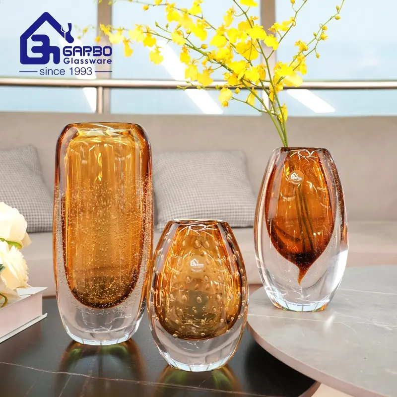 Rundform handgefertigt geblasen farbige glasierte Kristallglasvase Blumenvasen mit kreativem Tauftropfen-Design Tischglaswaren