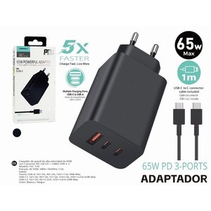 Cargador PD de 65W con 3 puertos y cable USB C, adaptador de carga rápida para teléfonos, tabletas y portátiles - Product Image 3
