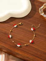 Bracelet en perles de verre fleuries faites à la main avec chaîne en acier inoxydable, bijoux pour femmes tendance, vente en gros