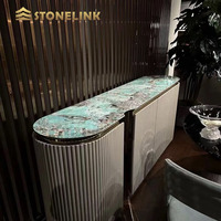 Décoration de villa dalle verte amazonite naturelle polie de luxe mur de pierre granit turquoise rétroéclairé marbre vert amazonite