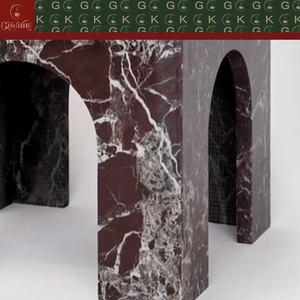 Mesa Auxiliar Cuadrada <span class=keywords><strong>de</strong></span> Mármol Rojo Rosso Levanto para Dormitorio GOLDKING, Base con Corte Arqueado, Fabricación Directa <span class=keywords><strong>de</strong></span> Fábrica OEM ODM - Product Image 5