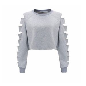 Sweat-shirt à capuche court pour femme, à manches longues, ajouré et déchiré - Product Image 3