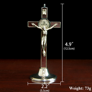 Cruz chapada en oro de aleación de Zinc HT, decoración cristiana, Cruz de Iglesia Católica con soporte, Cruz religiosa, regalo artesanal religioso - Product Image 2