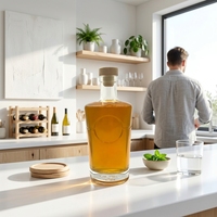 Bouteille à liqueur en verre transparent, vente en gros et logo personnalisé, corps rond, bouchon en liège, gravure givrée, 500ml 700ml 750ml, spiritueux, best-seller