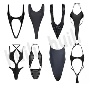 Oem Manufacturer Sexy Cut Out High Waist Leg Thong Monokini Swimwear Factory Black Blank 1 Piece Custom Swimsuit