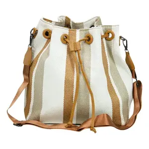 Bolso de hombro tipo bandolera de viaje de poliéster Beige con rayas Vintage para mujer, correa ajustable, moda de verano e invierno, Andrea - Product Image 3