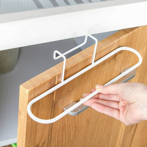 Porte-serviettes de cuisine en fer, type crochet, blanc, sans perçage, organisateur mural pour rangement dans les armoires - Product Image 2