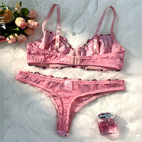 Ensemble de lingerie en dentelle sexy pour femmes, sous-vêtements roses avec broderie florale, ensemble soutien-gorge et culotte pour une nuit romantique et exotique, vente en gros OEM ODM